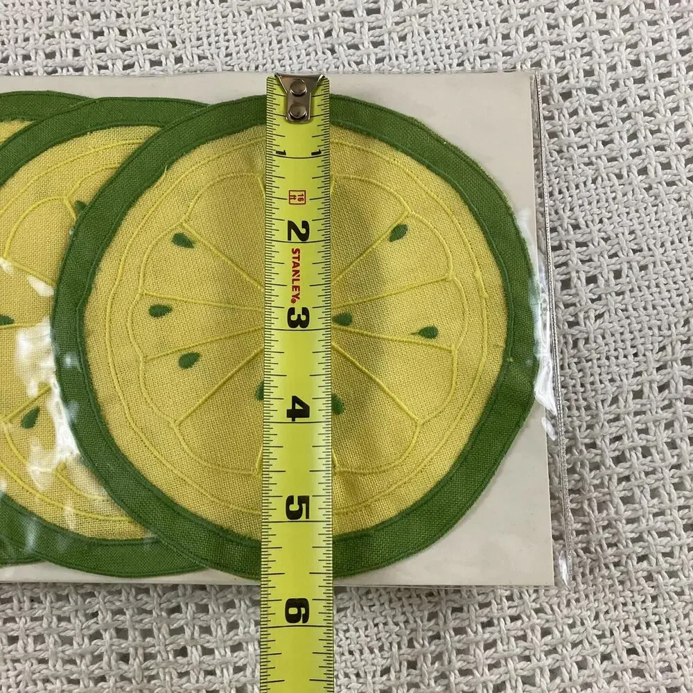 Citrus Coaster Set W-C Imports Vintage Cloth Lime Lemon Slices 7 Pieces